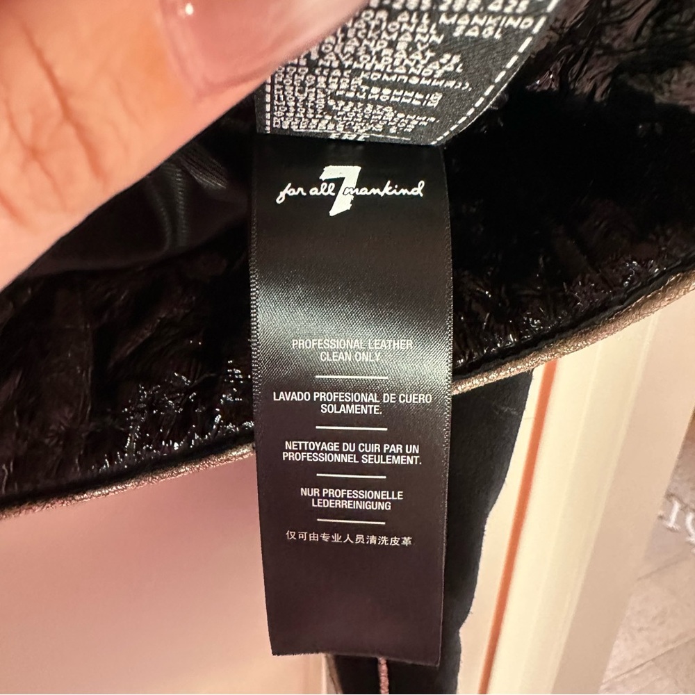 7 For All Mankind Black and White Leather Jacket with Architectural Stitching - Picture 12 of 14